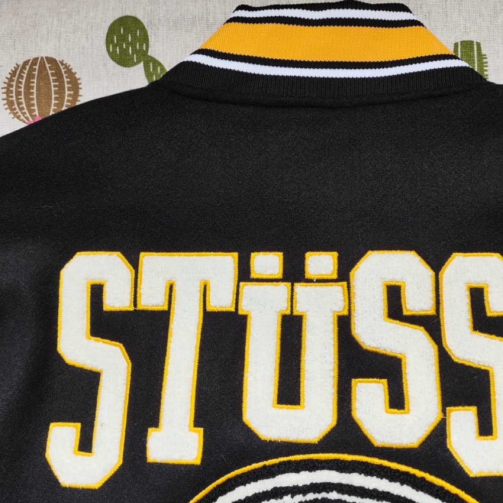 Stussy Black, White & Yellow Varsity Jacket with 30 Patch - Picture 8 of 8
